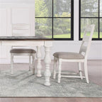 Steve Silver Furniture Heston 5pc Dining Table Set, Farmhouse Design, Included One 66 to 84-Inch Dining Table with 18-Inch Leaf and 4 Upholstered Side Chairs, 42" L x 66" W x 30" H, Brown, White