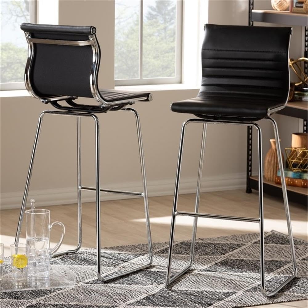Baxton Studio Giorgio Modern and Contemporary Black Faux Leather Upholstered Chrome-Finished Steel Counter Stool Set