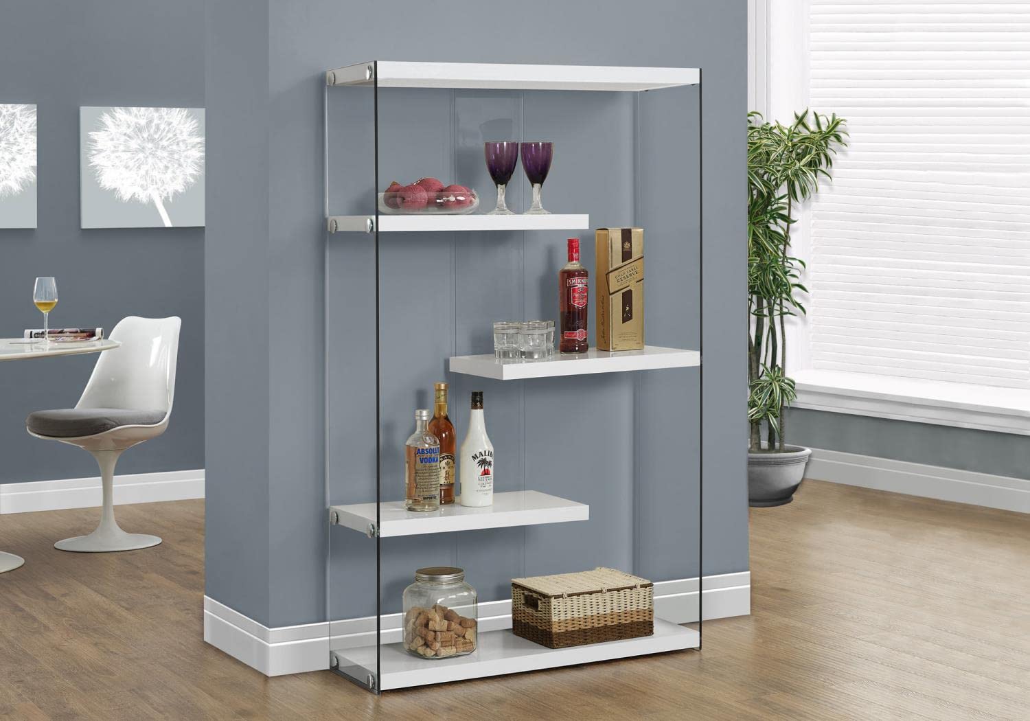 Monarch Specialties I Tempered Glass Bookcase, 60&quot;, Glossy White