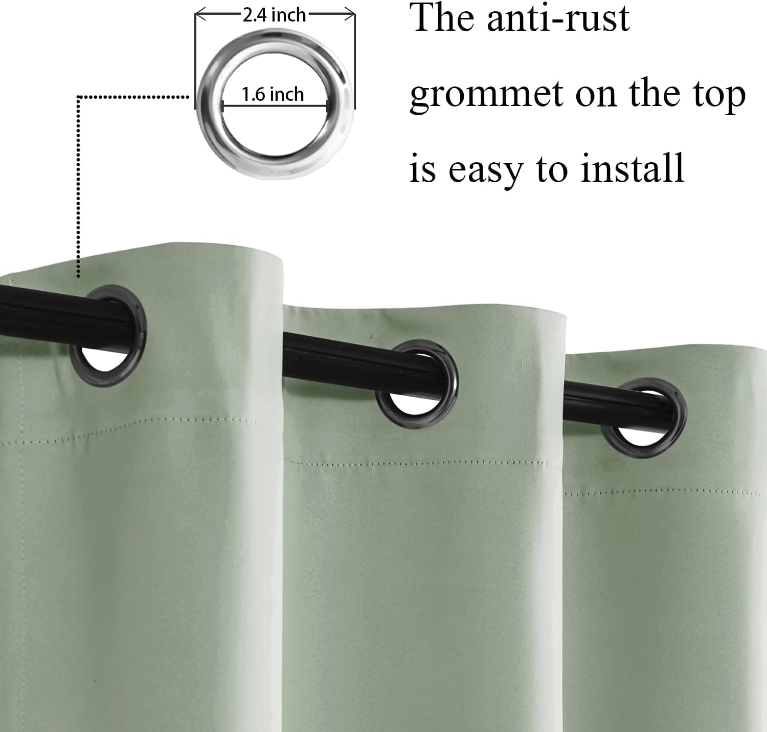 Jiuzhen Light Green Blackout Curtains With Tiebacks Thermal Insulated, Light Blocking And Noise Reducing Grommet Curtains For And Living Room, Set Of 2 Window Curtain Panels, 60 X 96 Inch Length