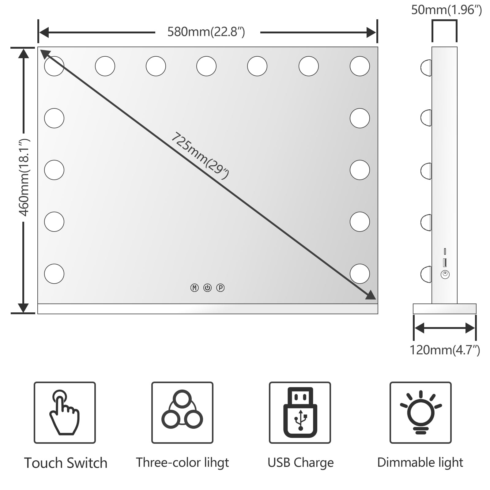 Gvnkvn 22.8 X 18.2 Vanity Makeup Mirror With Lights, 10X Magnification,Large Hollywood Lighted Vanity Mirror With 15 Dimmable Le