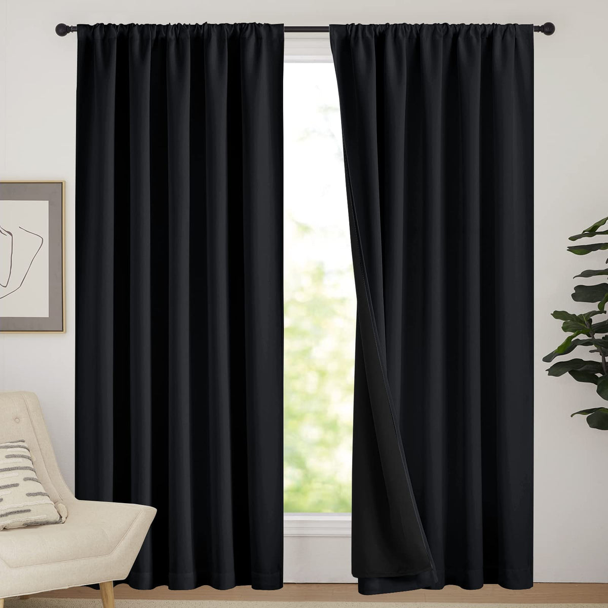 Nicetown Cold Reducing Thermal Curtains, Full Blackout Curtains 84 Inches Long For Dining Room, Soundproof Window Treatment Drap