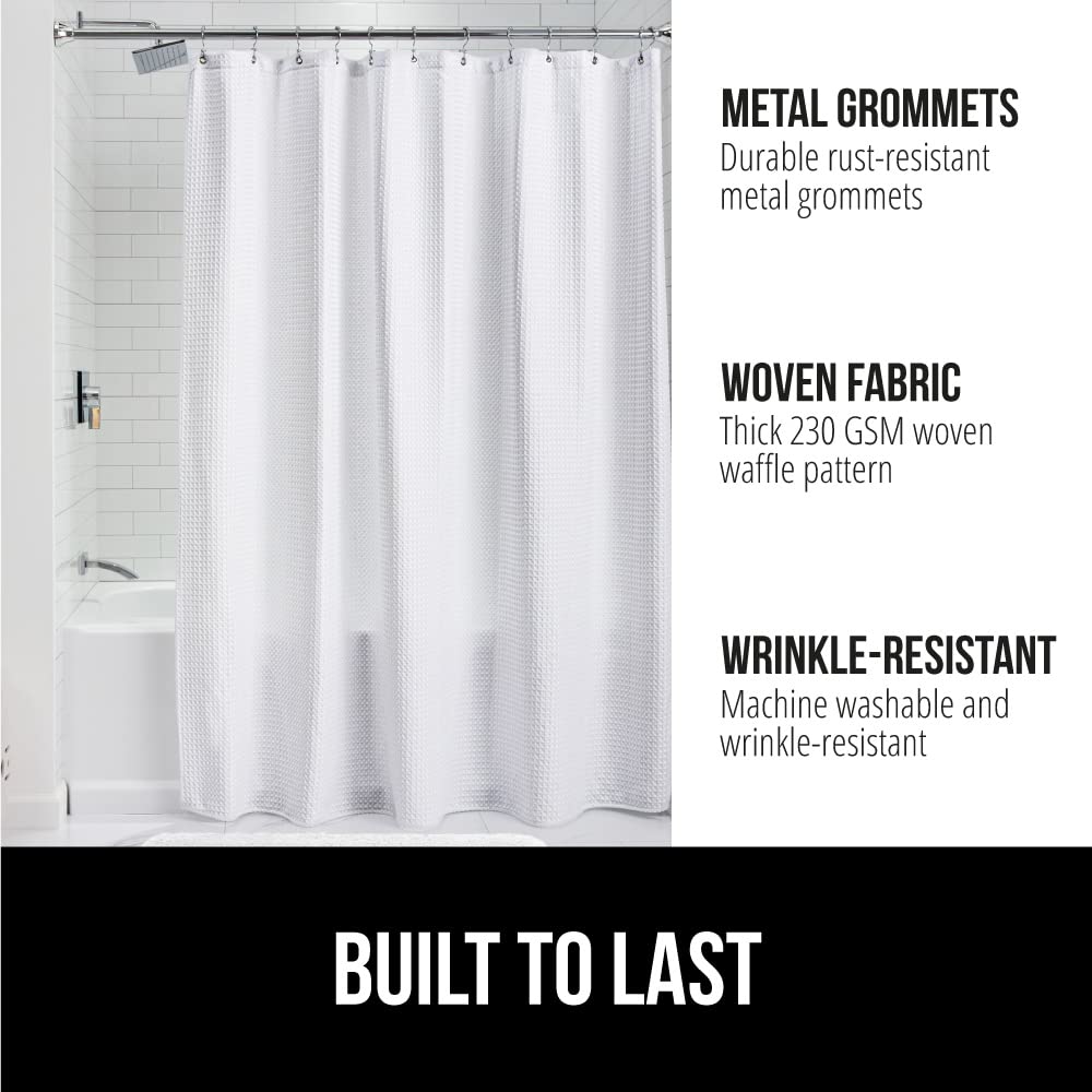 Gorilla Grip Waffle Shower Curtain, Thick Weighted Fabric, Wrinkle And Rust Resistant, Classic Hotel Quality Design, Heavy Duty Long Curtains For Bathroom Showers, Bath Tubs, Machine Wash, 72X72 White