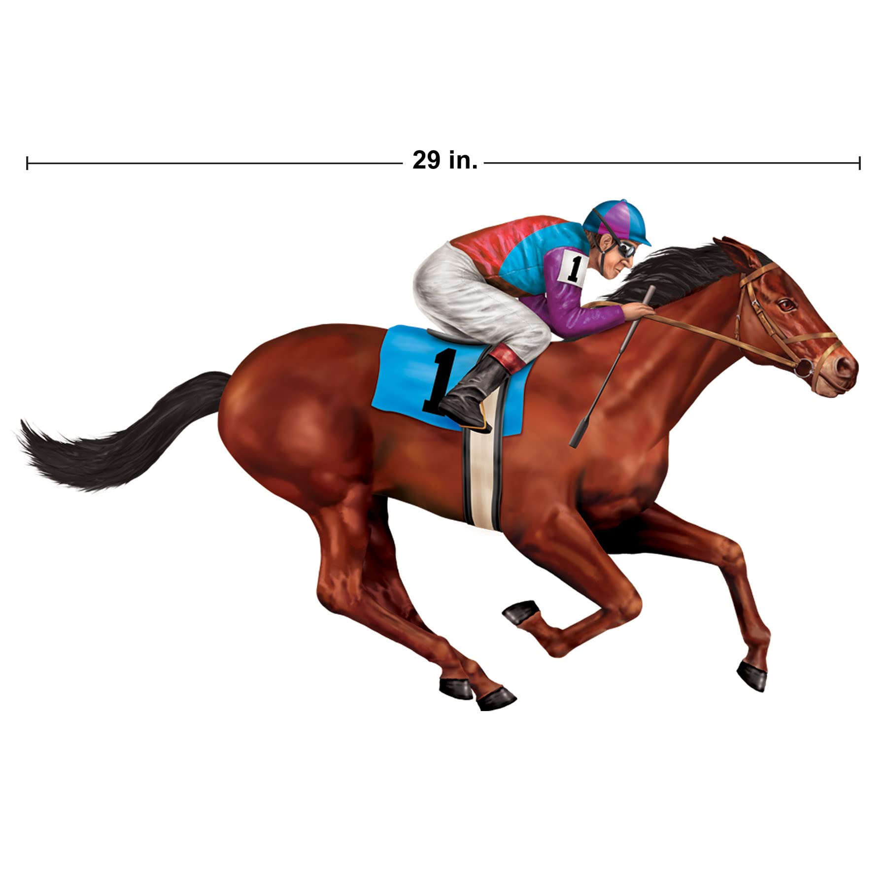 Beistle Racehorse Themed Photo Props, 8 Pieces, 29' - Printed Plastic Cut Out Horse Racing Wall Decorations, Jockey Backdrops