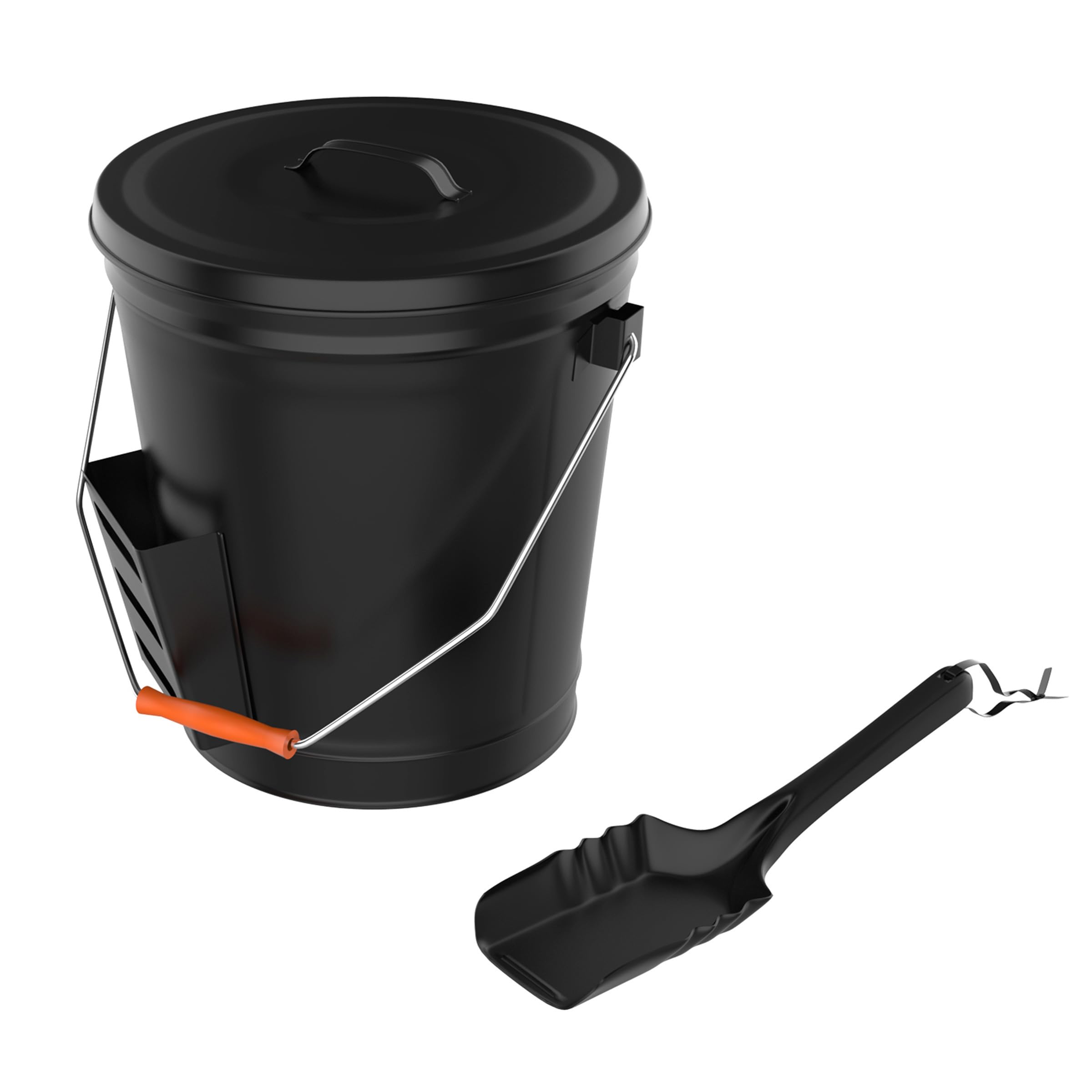 Home-Complete 4.75 Gallon Black Ash Bucket with Lid and Shovel-Essential Tools for Fireplaces, Fire Pits, Wood Burning Stoves-He