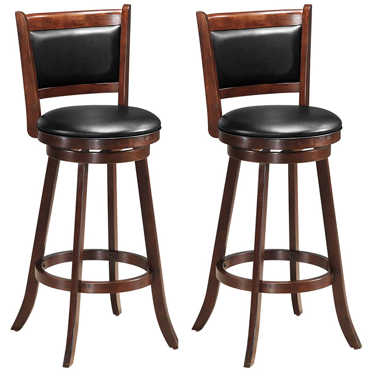 Ergomaster Bar Stools Set Of 2, 29” Bar Height Stools For Kitchen Island, Rubber Wood, Swivel Barstools With Backs For Pub, Restaurant, Brown & Black