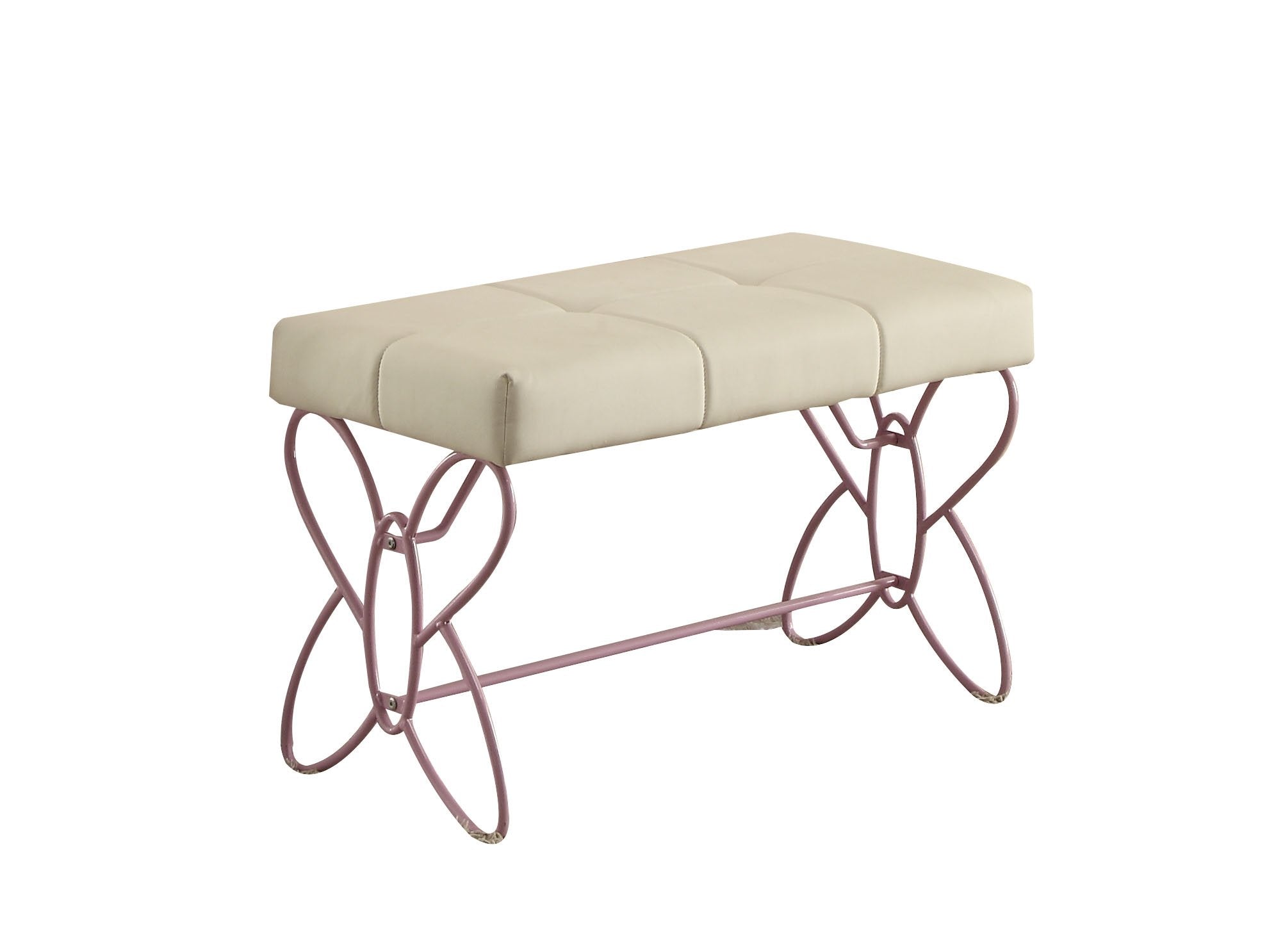 Acme Priya II Upholstered Bench with Metal Tube in White and Light Purple