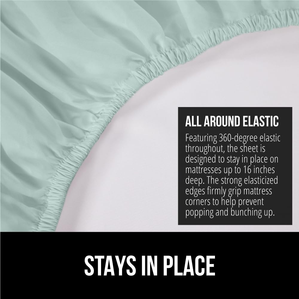 Gorilla Grip Fitted Sheets, Stay In Place King Size Bottom Bed Sheet, Deep Pocket Mattress, Soft Breathable Lightweight Microfiber, All Around Elastic, Oeko-Tex, Wrinkle And Shrink Resistant, Seablue