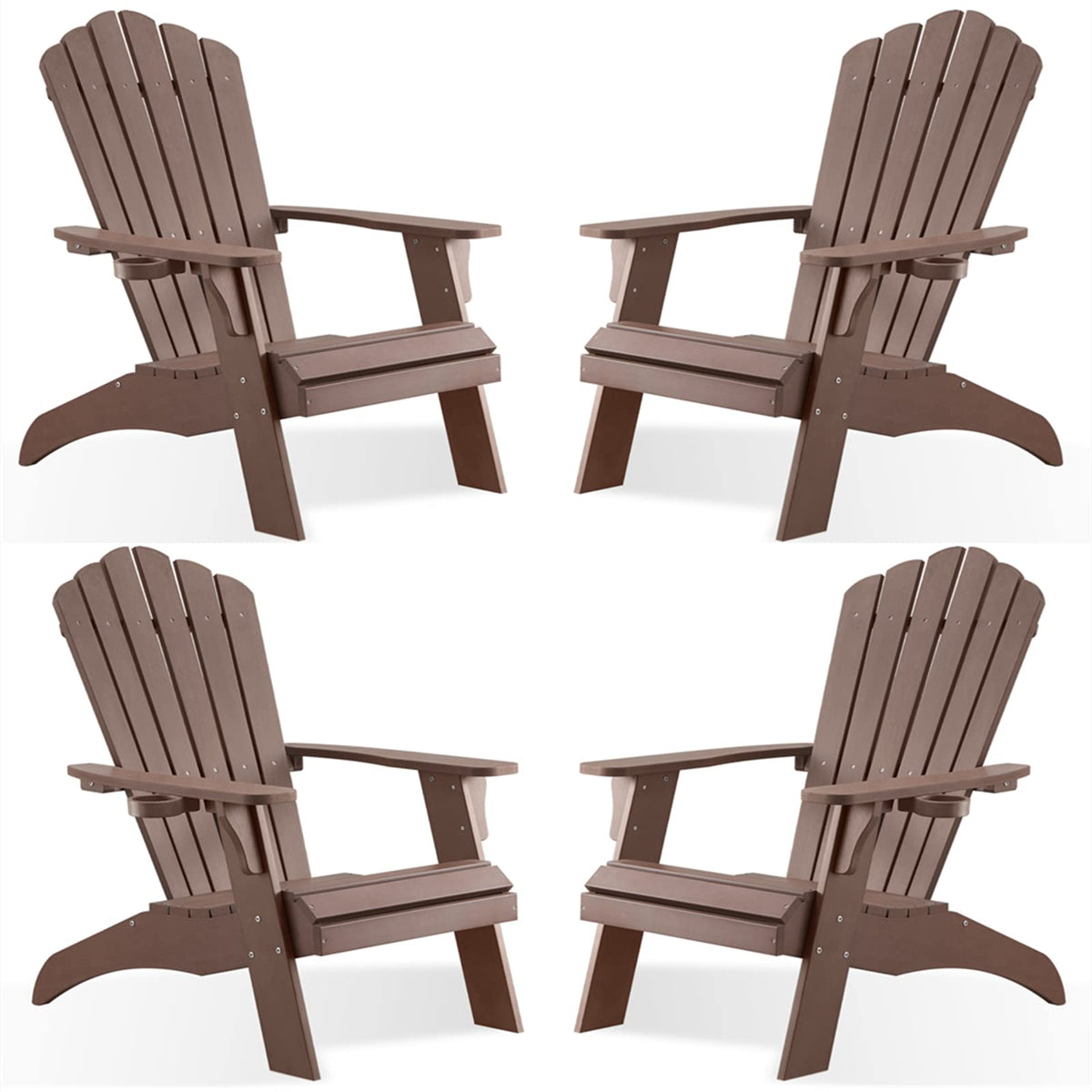 Psilvam Adirondack Chair, Oversized Poly Lumber Fire Pit Chair With Cup Holder, 350Lbs Support Patio Chairs For Garden, Weather Resistant Outdoors Seating, Relaxing Gift For Father & Mother (4, Brown)