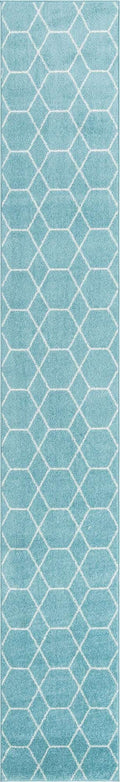 Unique Loom Trellis Frieze Collection Area Rug - Geometric (2 x 13 1 Runner, Light Blue/ Ivory)