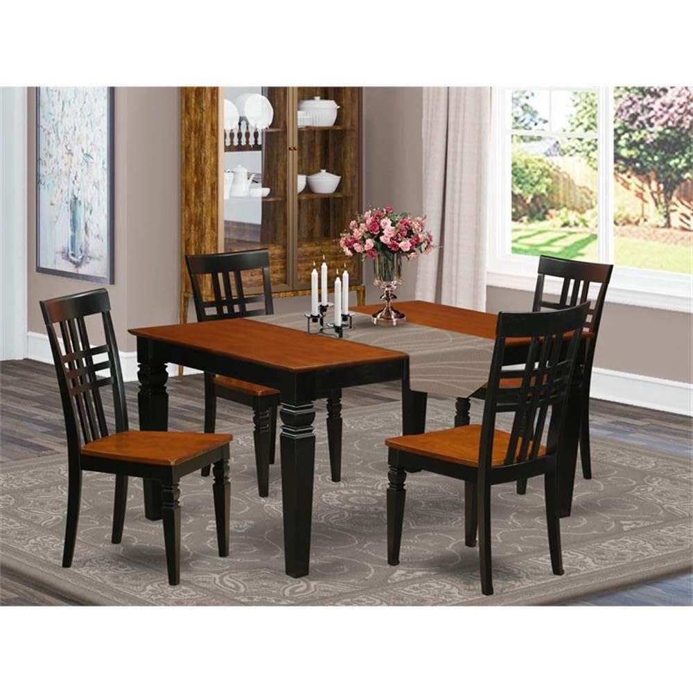 East West Furniture WELG5-BCH-W 5 Piece Dining Set Includes a Rectangle Dining Table with Butterfly Leaf and 4 Kitchen Chairs, 42x60 Inch, Black & Cherry