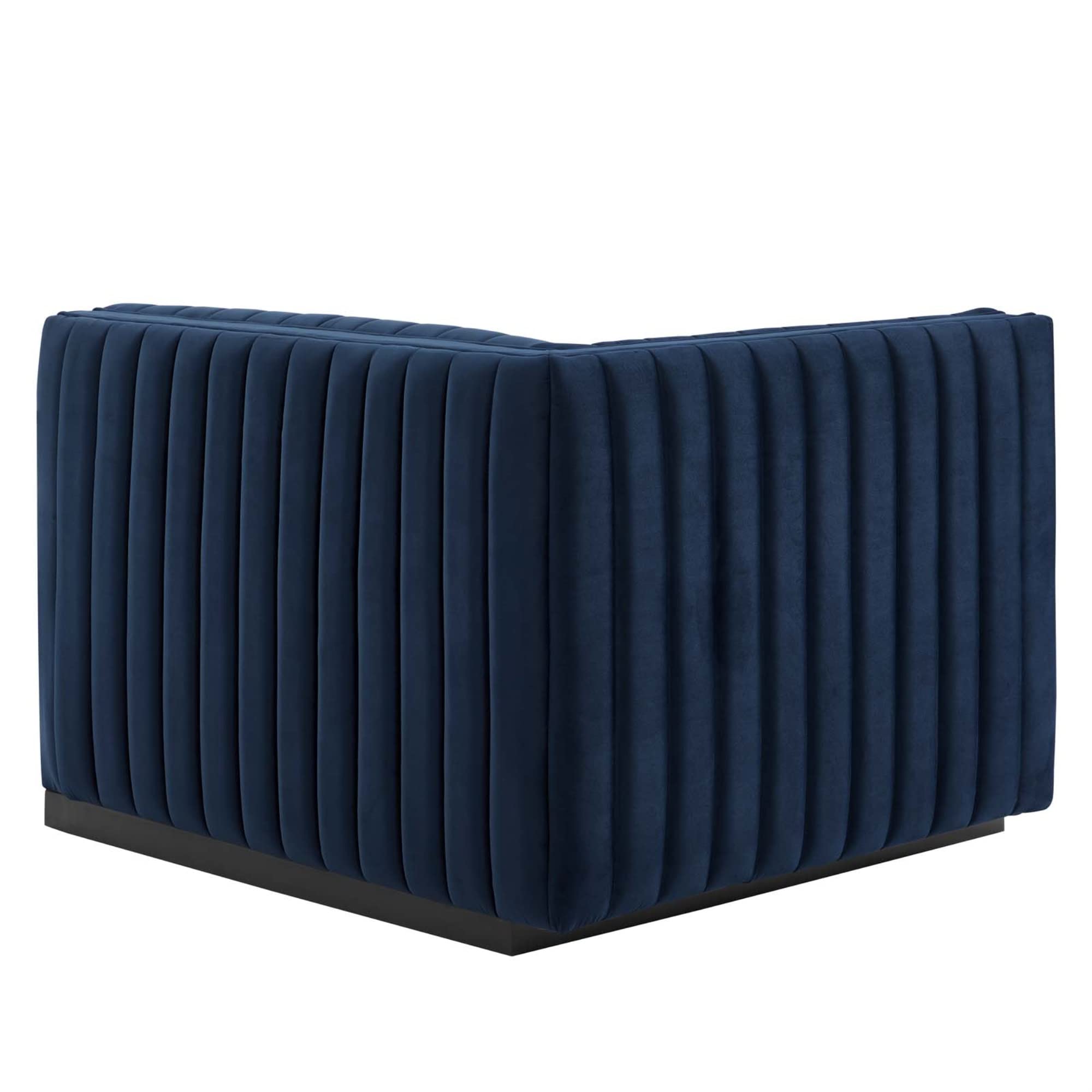 Modway Conjure Modern Channel Tufted Velvet Left-Arm Chair In Midnight Blue