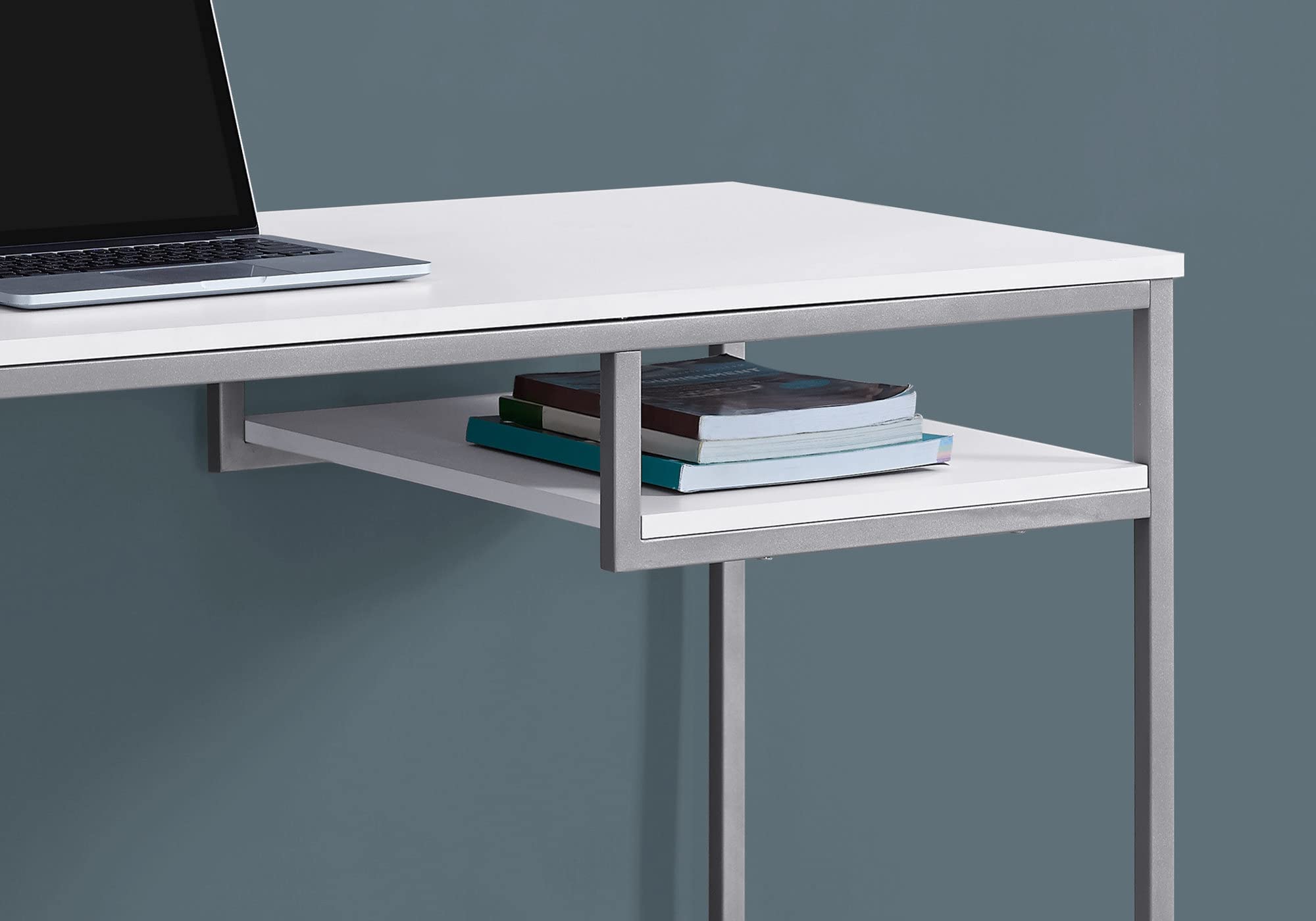 Monarch Specialties Contemporary Laptop Table With Shelf Home & Office Computer Desk-Metal Legs, 48&quot; L, White