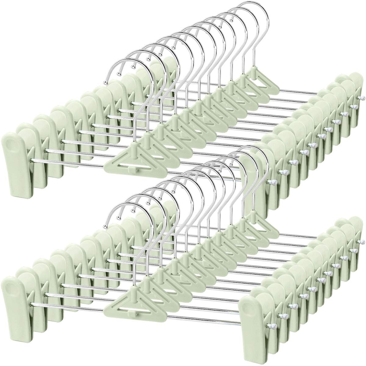 Skirt Hangers with Clips - Pant Hangers with Clips Stackable Slim Plastic Pants Hangers with Clips Space Saving Hangers for Pant