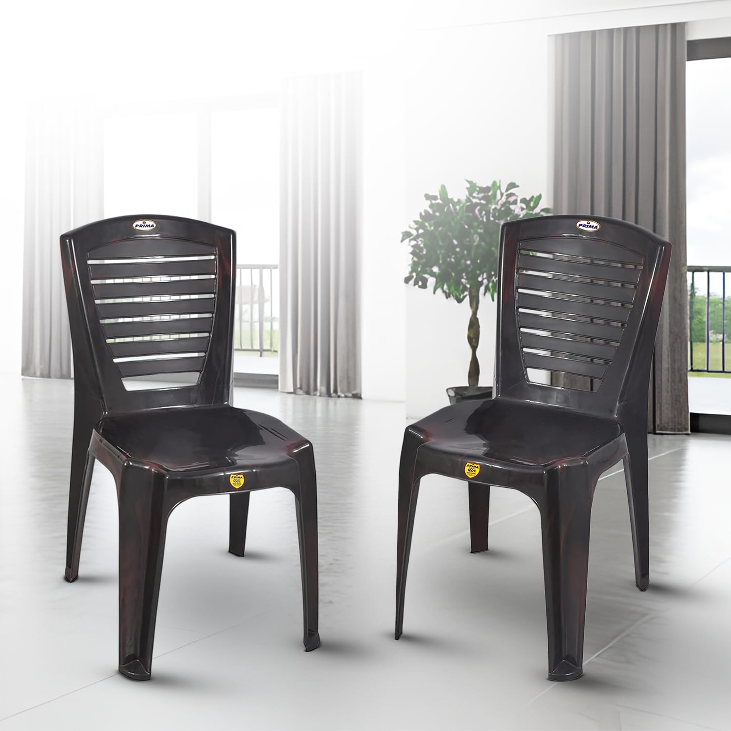 Prima Plastic Chair For Living Room | Set Of 2 | Chair For Home, Living Room, Multipurpose | Stackable Chair Without Arm | 100% 