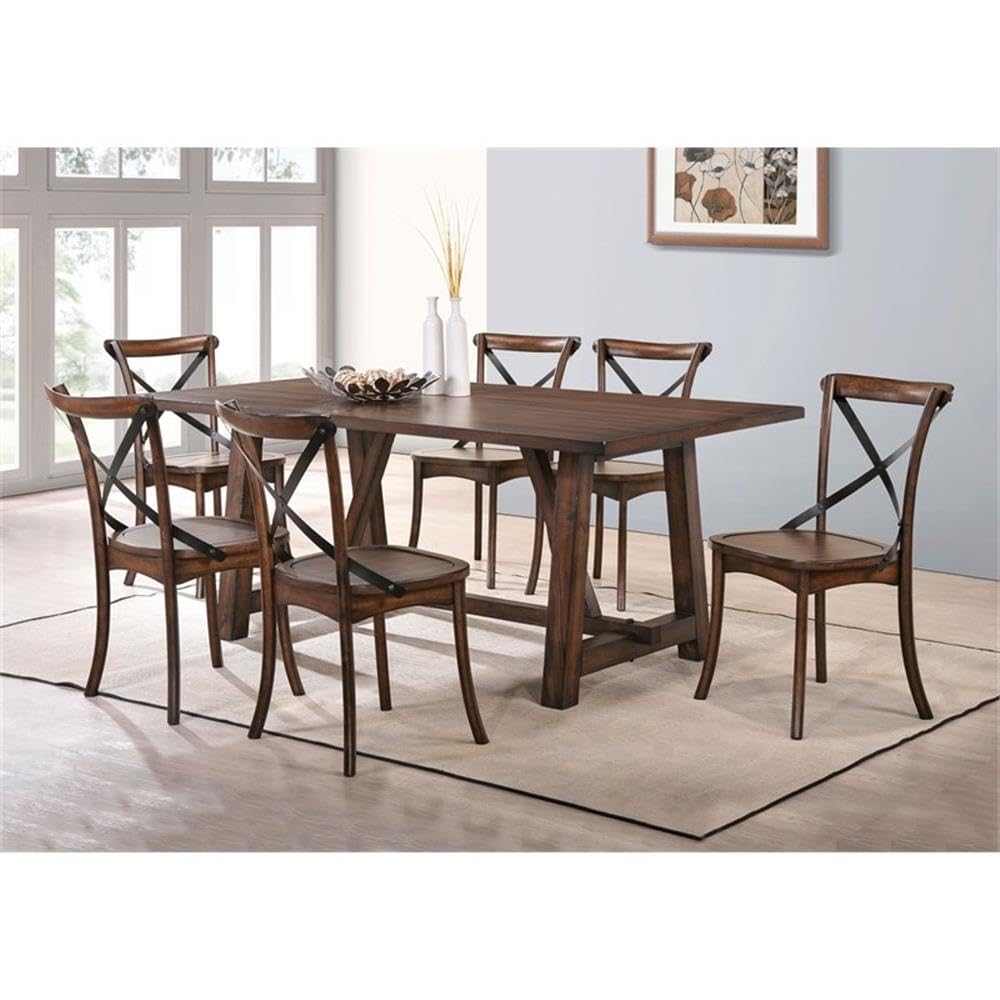 Acme Kaelyn Rectangular Wooden Trestle Base Dining Table Dark Oak