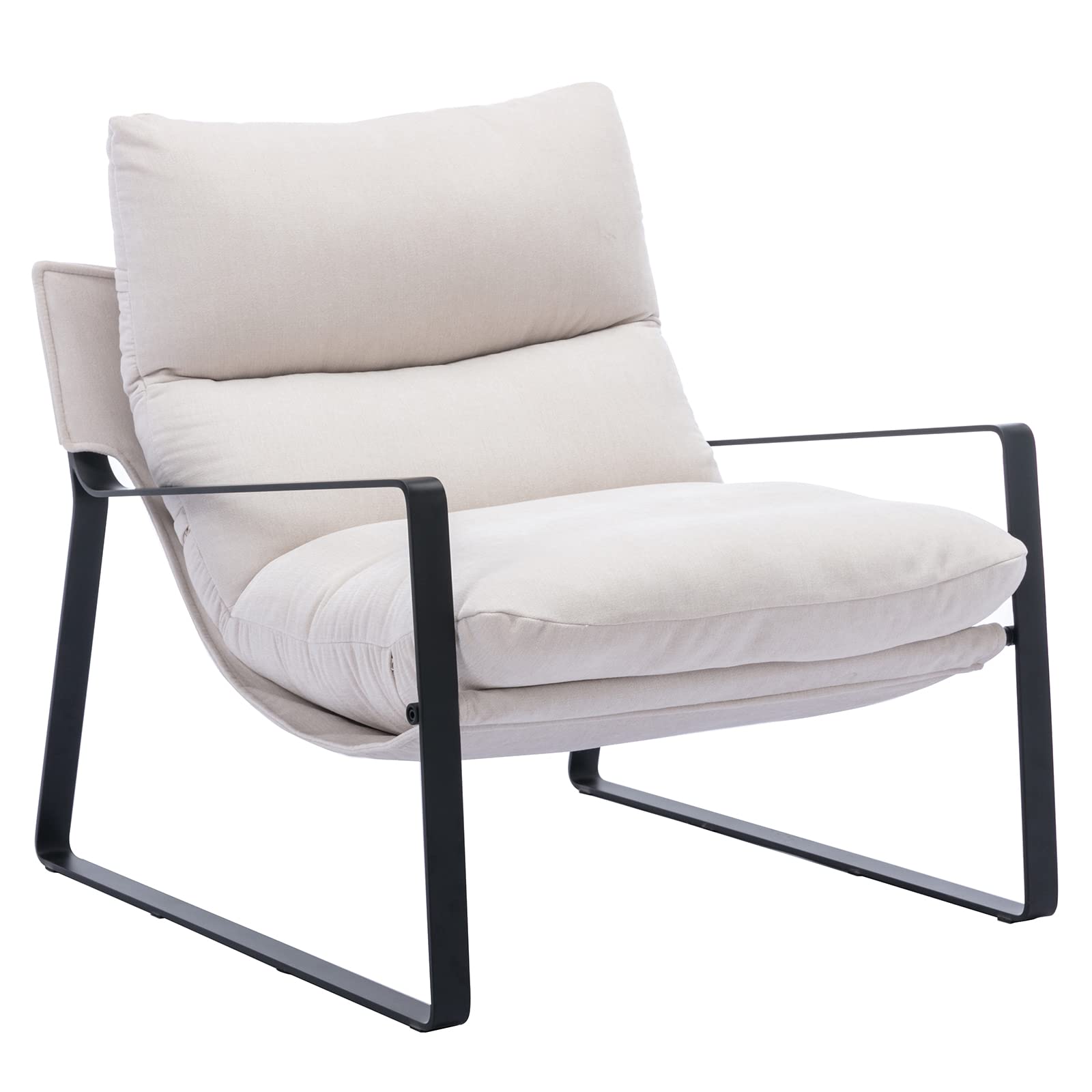 Duomay Mid-Century Accent Chair Armchair, Comfy Linen Fabric Leisure Chair Lazy Chair With Metal Leg For Living Room Bedroom Off