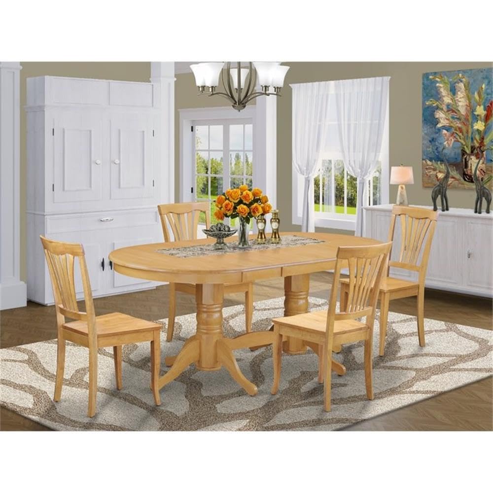 East West Furniture VAAV5-OAK-W 5 Piece Dining Table Set for 4 Includes an Oval Kitchen Table with Butterfly Leaf and 4 Kitchen Dining Chairs, 40x76 Inch, Oak