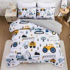 NTBED Twin 5pcs Construction Truck Comforter Set for Boys - Grey Blue Lightweight Microfiber Bedding with Excavator Design