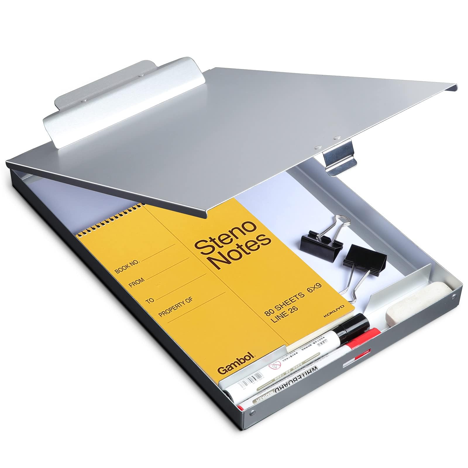 Metal Clipboard With Storage, Letter Size Form Holder Portfolio Aluminum Metal Binder With High Capacity Clip Posse Box - Surfac