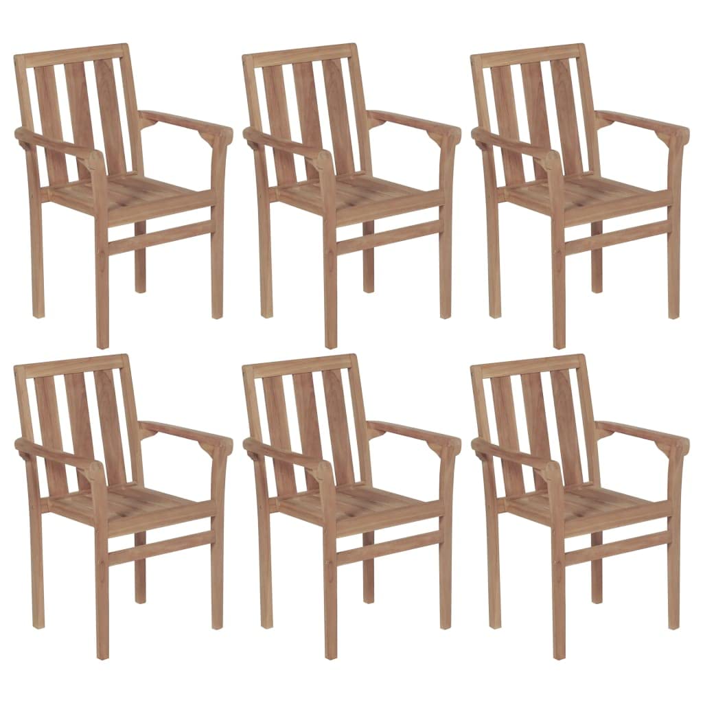 vidaXL Set of 6 Stackable Patio Chairs in Teak Wood - Timeless Design for Homes, Offices, Bars, and Cafes, Durable Outdoor/Indoor Furniture, Easy Assembly, Space-Saving Design.