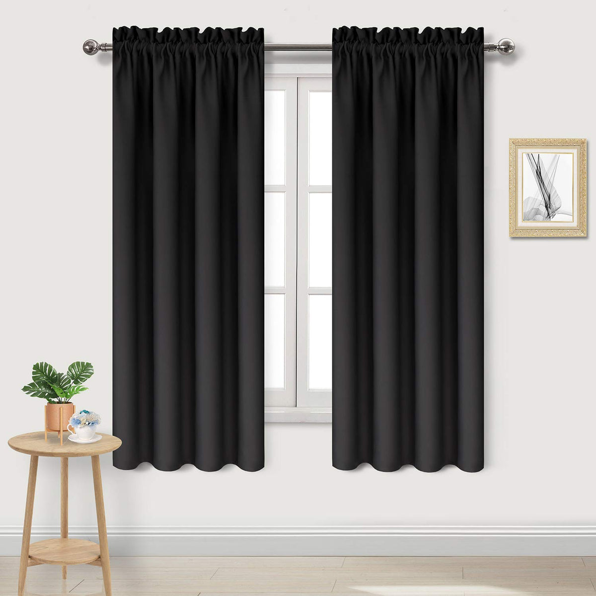 Dwcn Black Room Darkening Blackout Curtains - Rod Pocket Thermal Insulated Privacy Energy Saving Window Curtain Drapes 42X 72 In