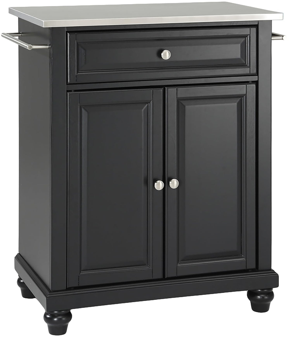 Crosley Furniture Cambridge Stainless Steel Top Small Rolling Kitchen Island Storage Cart, Microwave Stand, Black