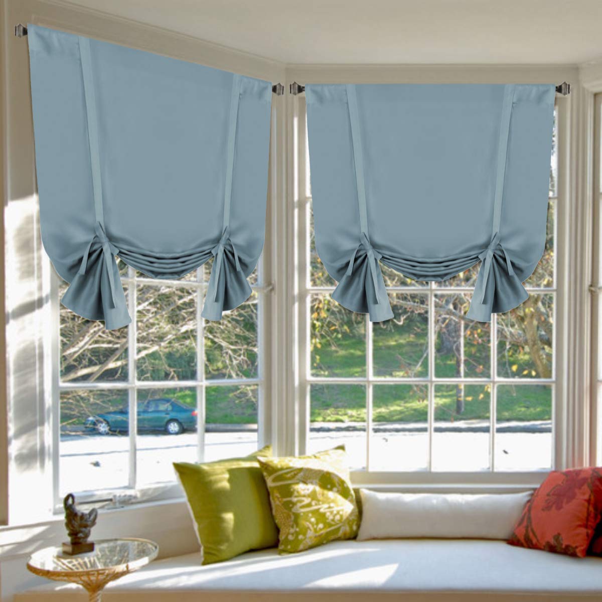 H.VERSAILTEX Thermal Insulated Blackout Adjustable Tie Up Shade Curtain Window Treatment (Rod Pocket 2 Panels, 42 inches W x 63 