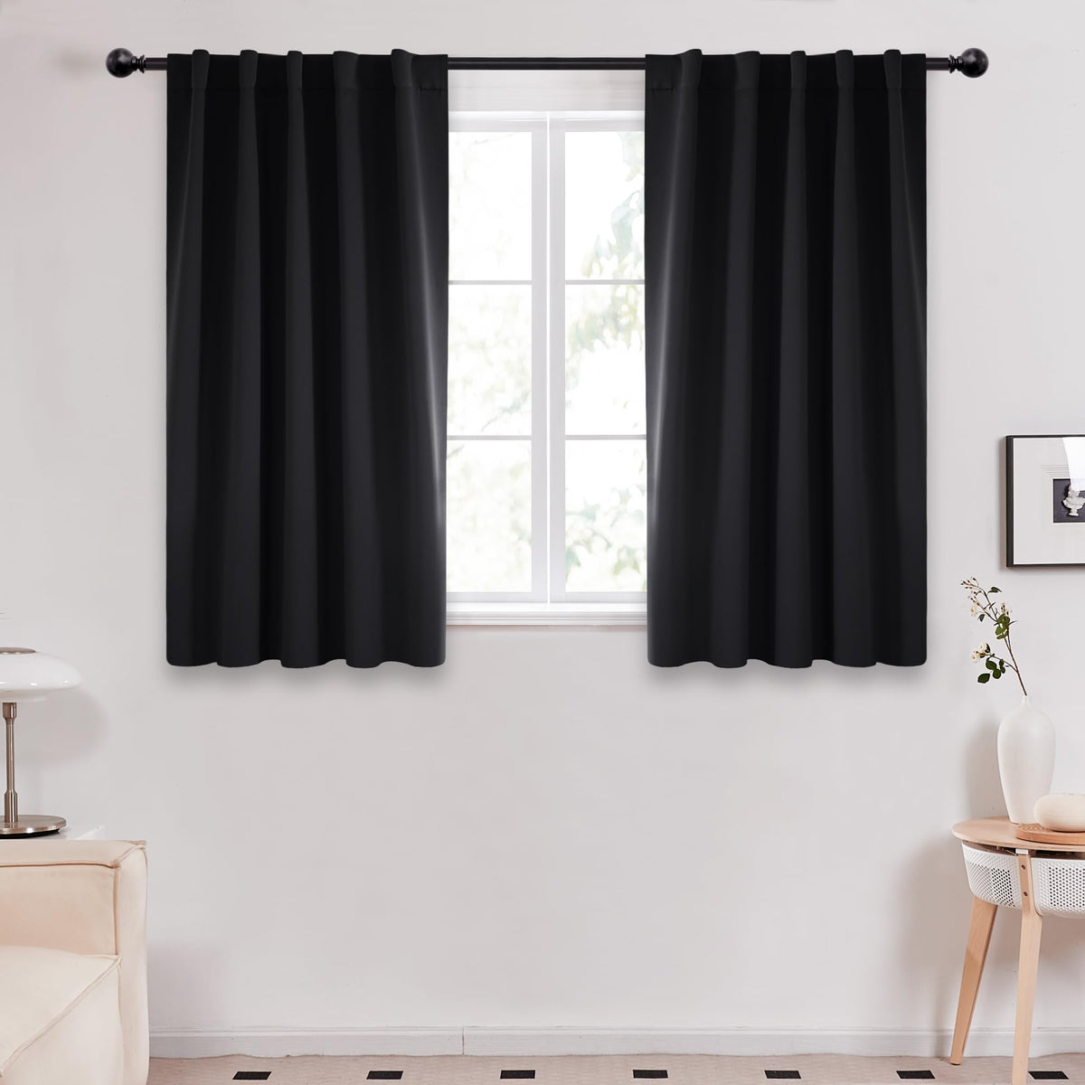 Deconovo Short Blackout Curtains For Small Windows Thermal Insulated Rod Pocket And Back Tab Curtains 42Wx45L Inch Black 2 Panel