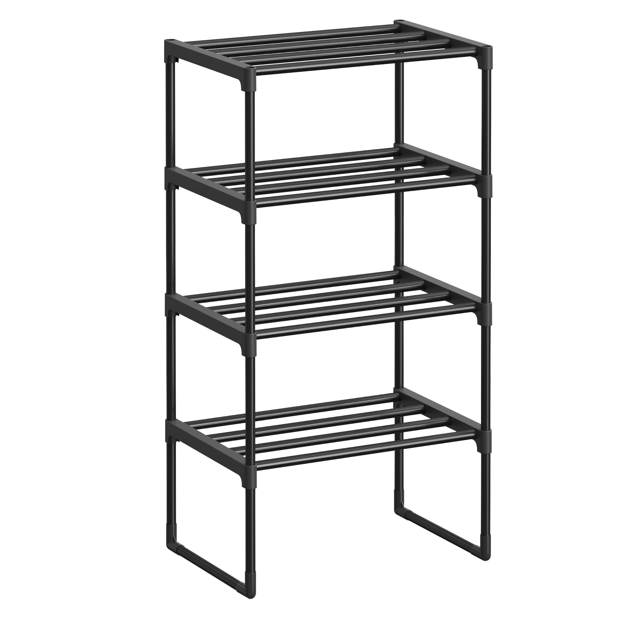 SONGMICS Shoe Rack, 4-Tier Shoe Organizer, Metal Storage Shelf, Upright or Upside Down, for 5-10 Pairs, Stackable, for Entryway,