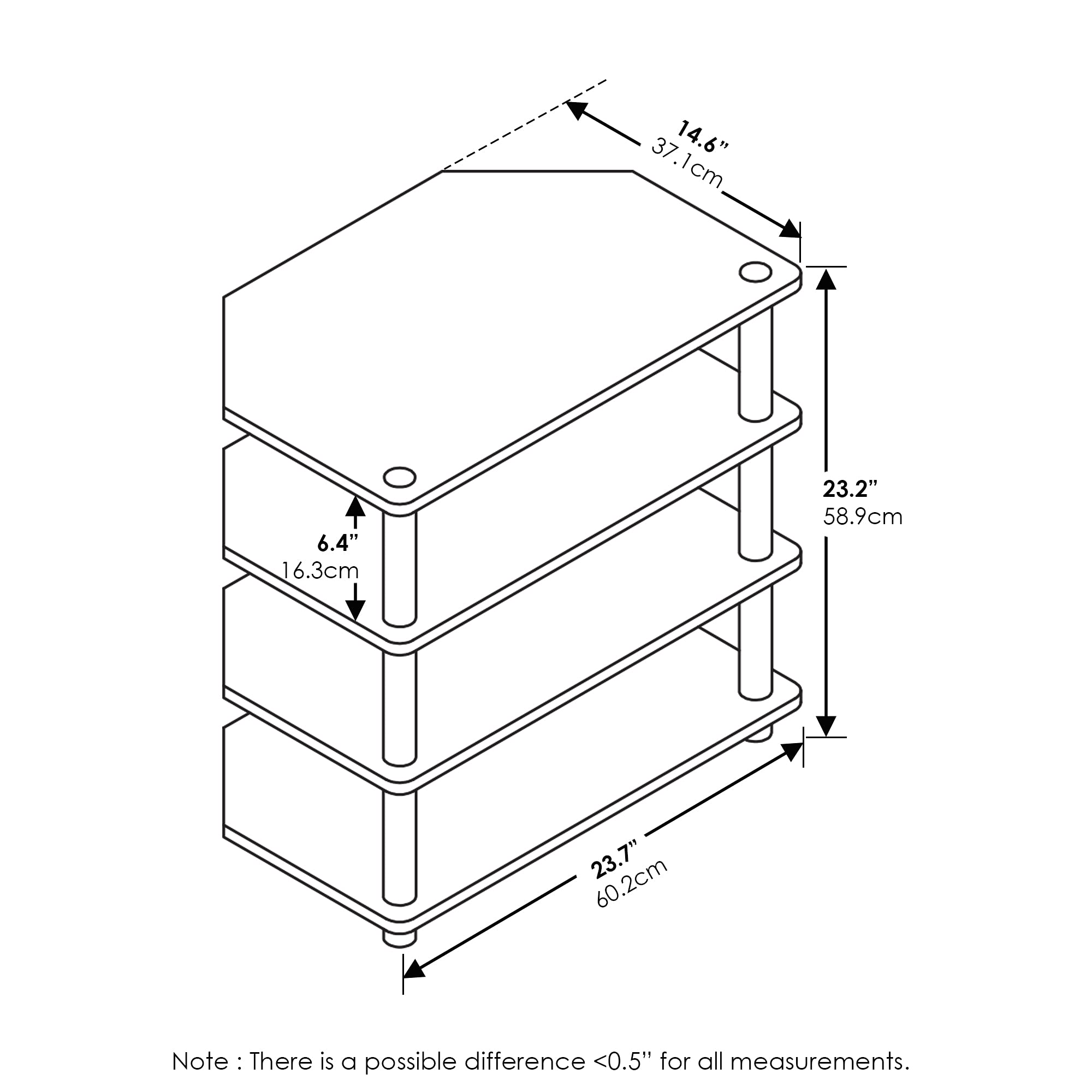 Furinno Turn-N-Tube Easy Assembly 4-Tier Petite Entertainment Center / Tv Stand / Tv Unit / Tv Desk, Blackwood