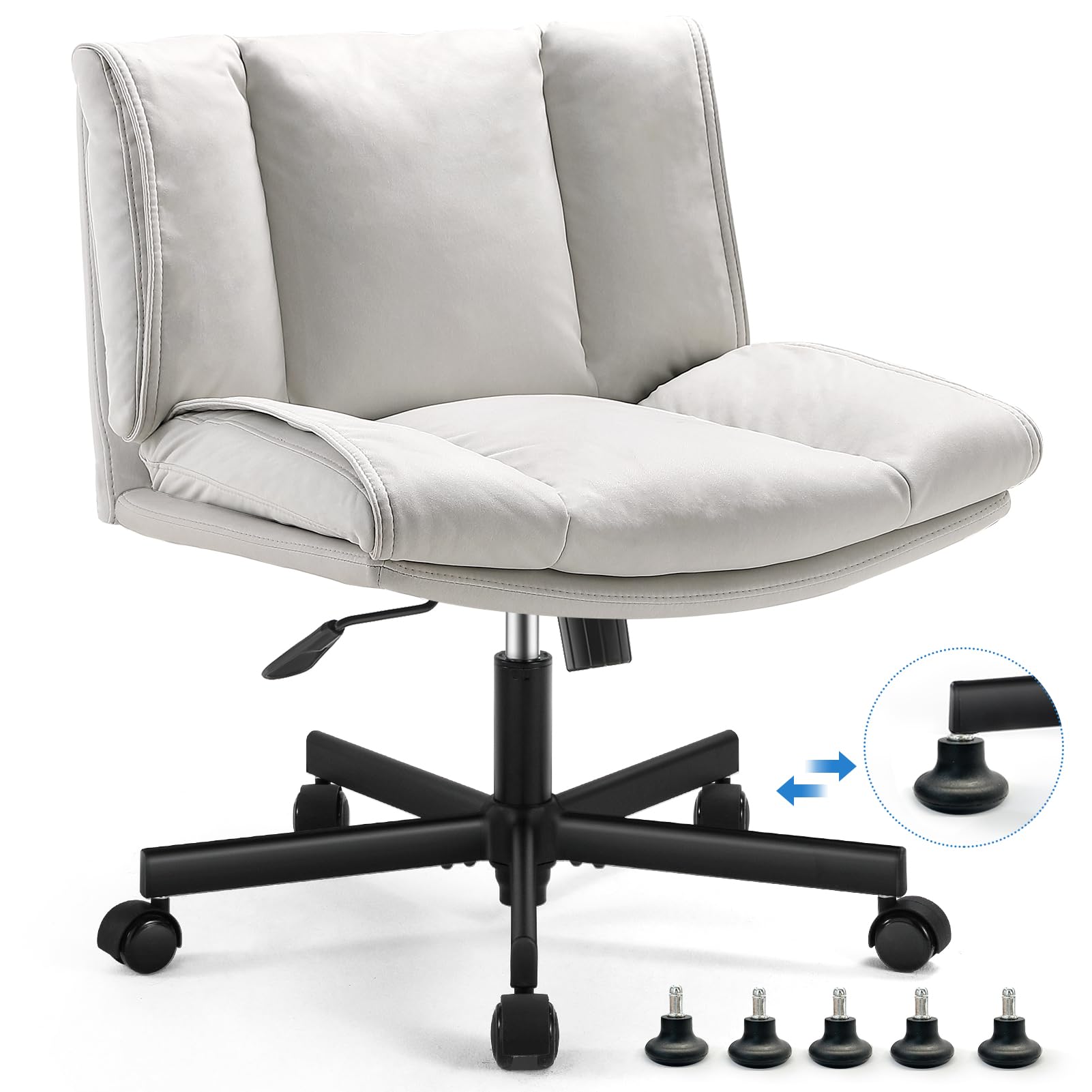 LEAGOO Criss Cross Chair with Wheels, Comfy Armless Desk Chairs with Tech Fabric, Wide Seat Cross Legged Office Chair, Height Ad