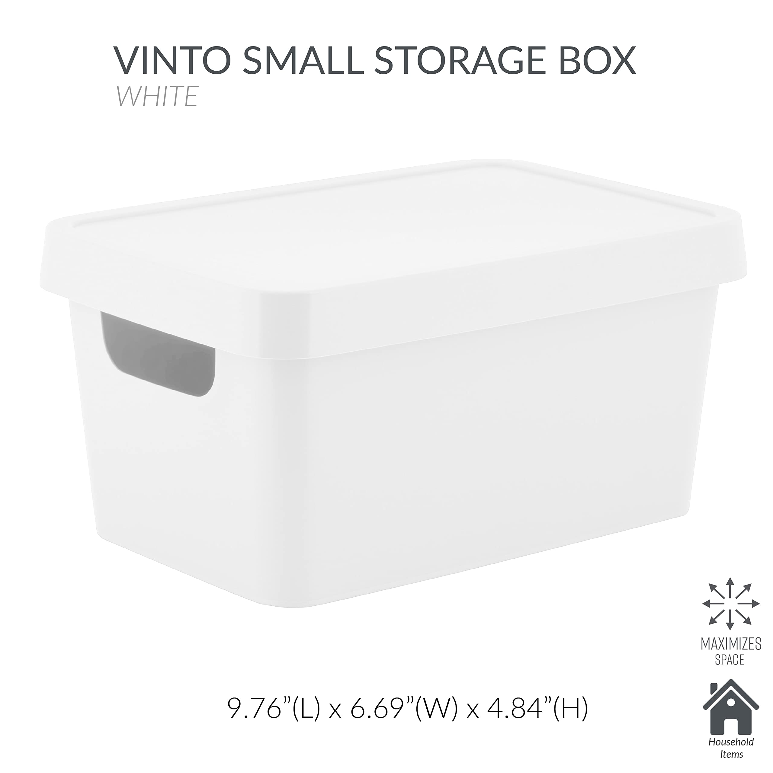 Simplify Small Vinto Storage Box, White, Click Tight Lid, Stackable, 9.76 x 6.69 x 4.84, Home Organization with 2 Handles,