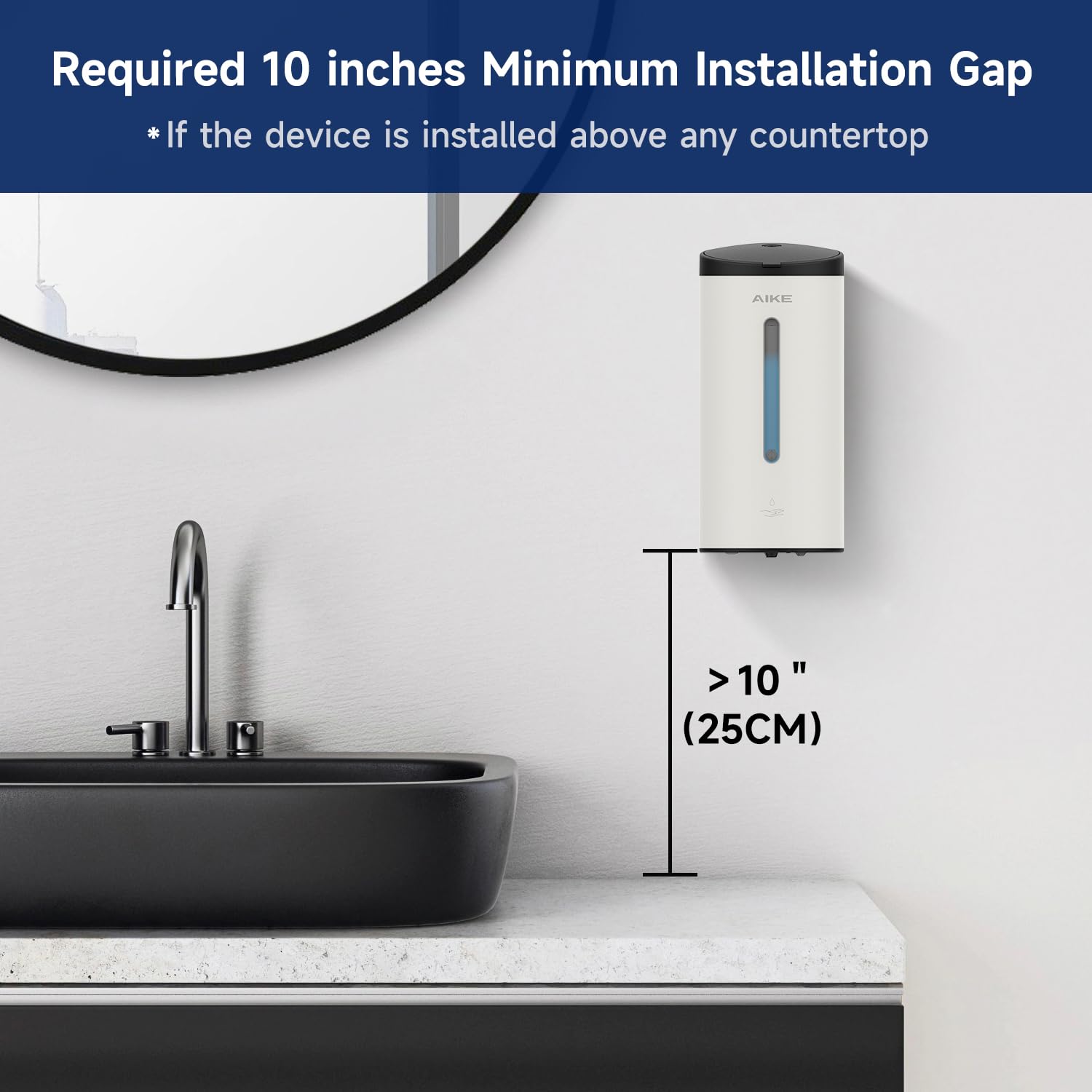 Aike Ak1205 Wall Mounted Commercial Automatic Liquid Soap Dispenser Off White Large Capacity 24Oz/700Ml