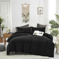 Houseri Black Velvet Comforter Set King Solid Black Fluffy Comforter King Size Bedding Sets Fuzzy Men All Black Flannel Bed Blan