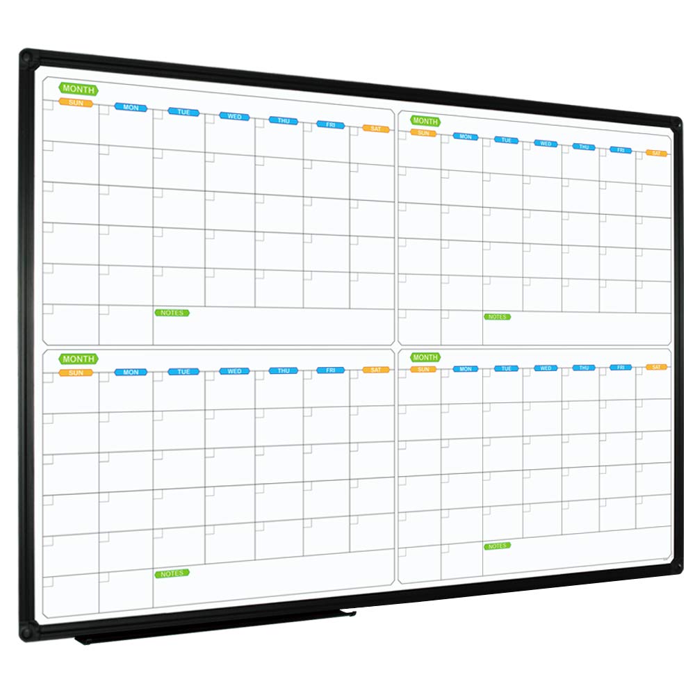 Jiloffice Magnetic Dry Erase Calendar Whiteboard, 4 Month White Board Planner 36 X 24 Inch, Black Aluminum Frame Wall Mounted Bo