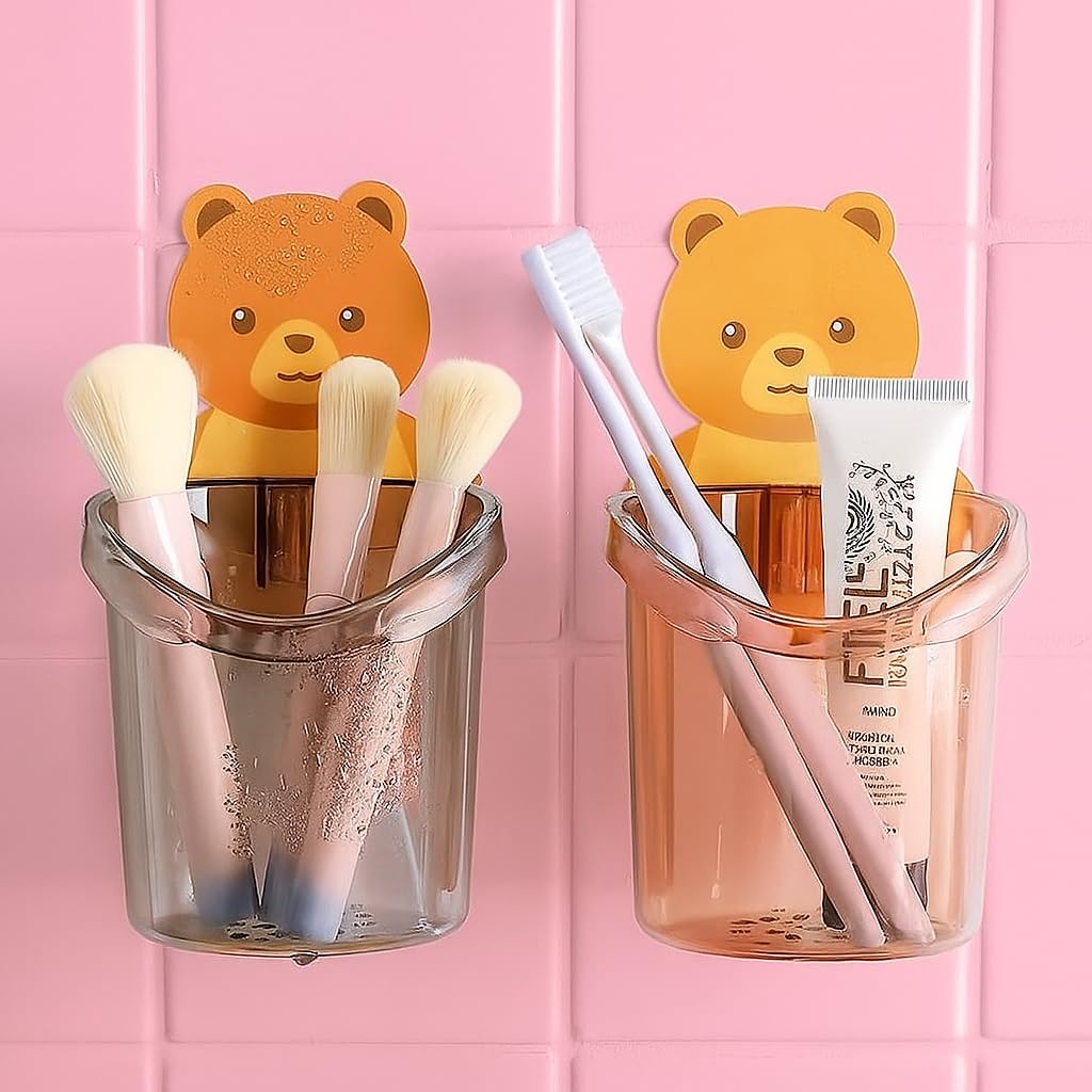 ORBITORA Toothbrush Holder (Set of 2 Pcs) Plastic Stand for Toothpaste, Comb, Brush, Cream, Lotion Kids Bathroom Cup Drain Water