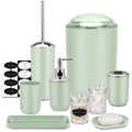 IMAVO Bathroom Set - 9 Pcs Green Bathroom Accessories Set with Trash Can,Tray,Soap Dispenser,Soap Dish, Toothbrush Holder,Toothb