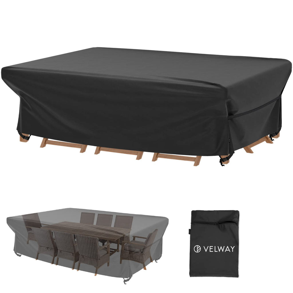 Velway Patio Furniture Cover Outdoor, Waterproof Rectangular Patio Table Chair Set Cover, 98'Lx78'Wx32'H, All Weather Oxford Tear-Resistant Sectional Sofa Set Covers With Windproof Design, Black