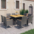 vidaXL Solid Acacia Wood Patio Dining Set 9 Piece Outdoor Garden Terrace Yard Wooden Dining Table and Chair Seating Seat Furniture Poly Rattan Gray