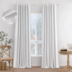 Miulee 100% Blackout Curtains 96 Inches Long Linen Curtains & Drapes For Bedroom Back Tab Living Room Darkening Full Black Out Window Curtain Panels Rod Pocket, White, 2 Panels Set