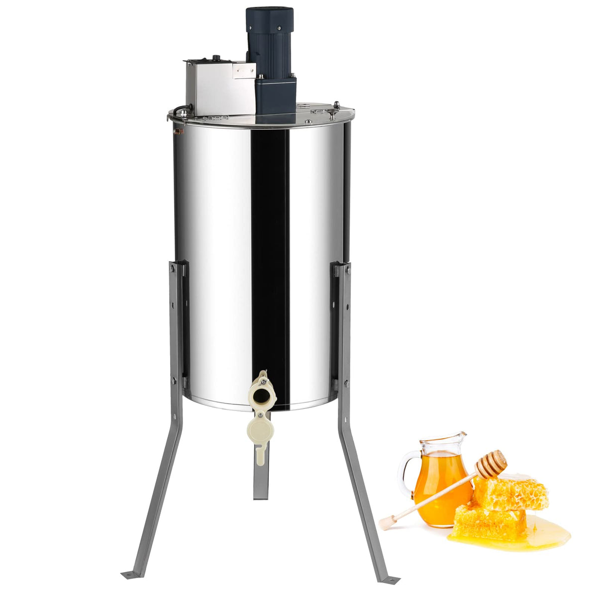 Vevor Electric Honey Extractor, 2/4 Frame Stainless Steel Beekeeping Extraction, Honeycomb Drum Spinner With Transparent Lid, Ap