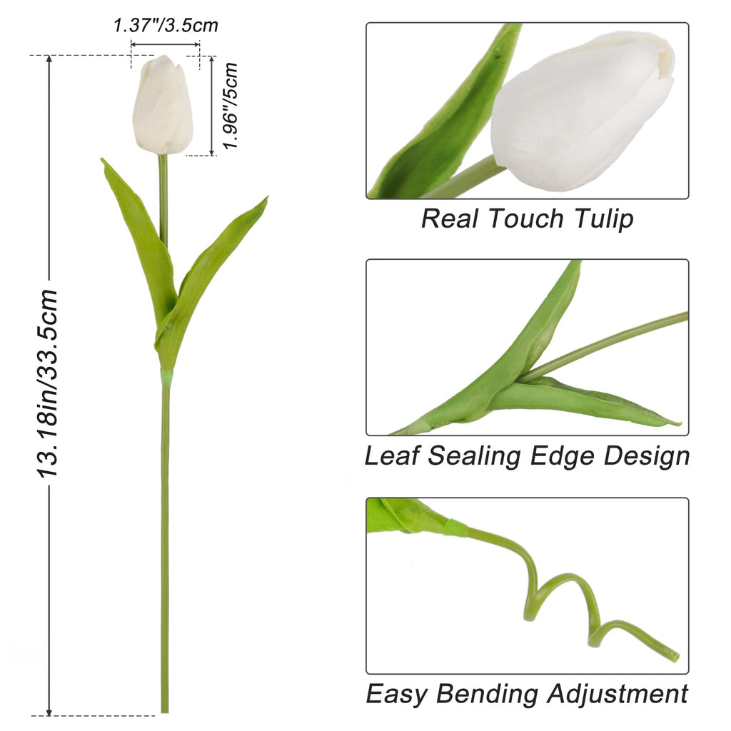 Beferr White Tulips Artificial Flowers 18Pcs Faux Tulip Real Touch Tulip Fake Flowers Bouquets Arrangements For Easter Spring Fl