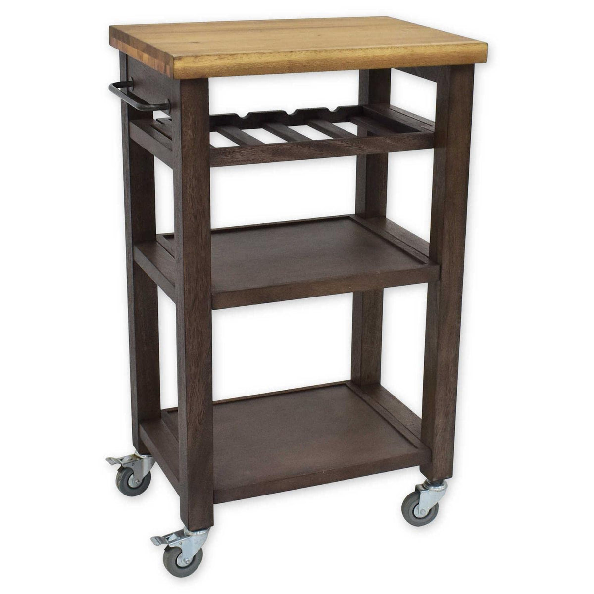 Steve Silver Co Belden Kitchen Cart, Acacia Wood, Locking Rear Casters, Towel Rack, Bottle Storage, Butcher Block Top, Trolley Utility, Dining Room, Home Coffee Bar, 23&quot; D x 16&quot; W x 38.14&quot; H, Brown