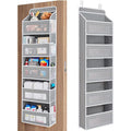 FUSHITON Over The Door Organizer with AntiTilt Design, 5 Shelf Hanging Grey Storage Rack Holds 44lb, Large Capacity Pockets for