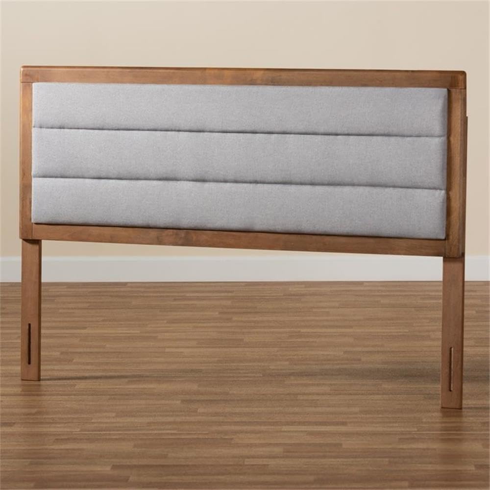 Baxton Studio Dexter Modern and Contemporary Light Grey Fabric Upholstered and Walnut Brown Finished Wood King Size Headboard