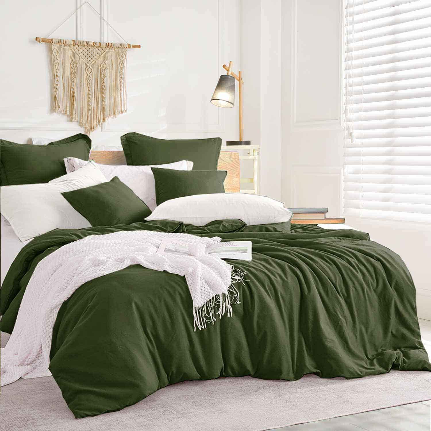 Etdiffe Green King Size Comforter Set, 3 Piece Dark Olive Aesthetic Modern Bedding Set - All Season Soft & Lightweight Microfibe