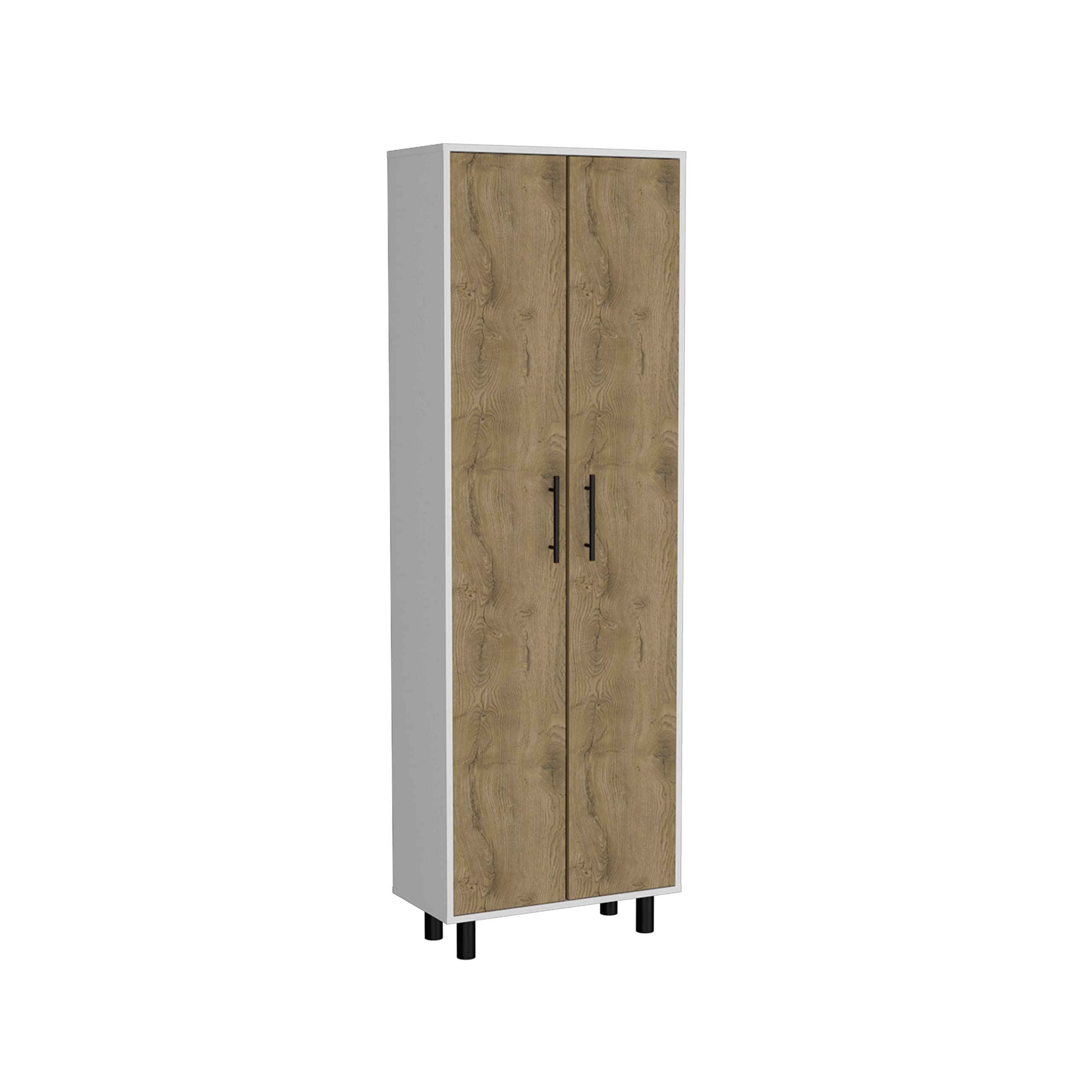 DEPOT E-SHOP Multistorage Cabinet 71" H, 5 Internal Shelves, 2 Doors, White/Macadamia