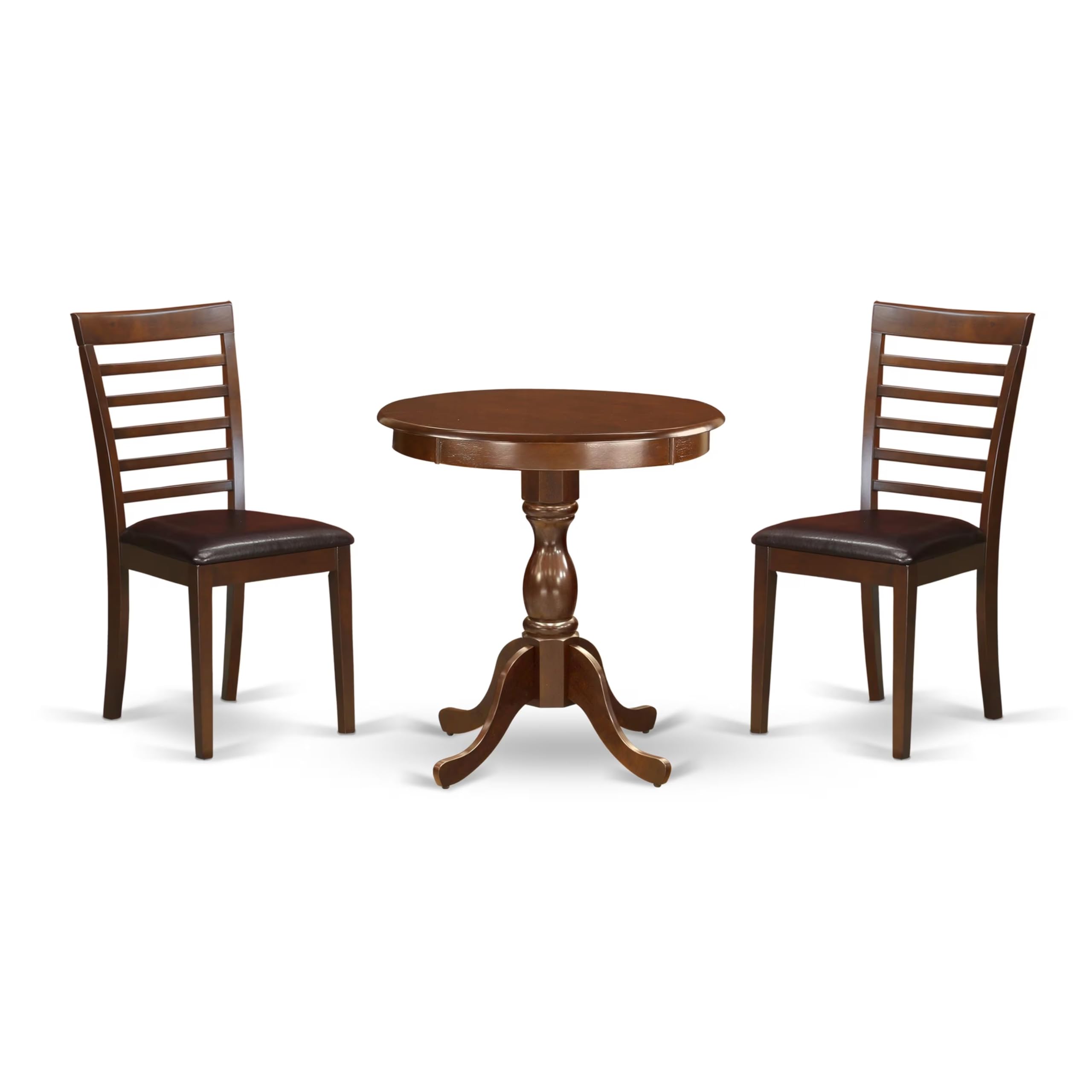 East West Furniture Esml3-Mah-Lc 3 Piece Kitchen Table Set For Small Spaces Contains A Round Dining Room Table With Pedestal And 2 Faux Leather Upholstered Chairs, 30X30 Inch, Mahogany