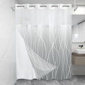 LXBNI No Hook Ombre Light Grey Striped Shower Curtain with Snap in Fabric Liner Set - Hotel Shower Curtain and Liner Set with Se